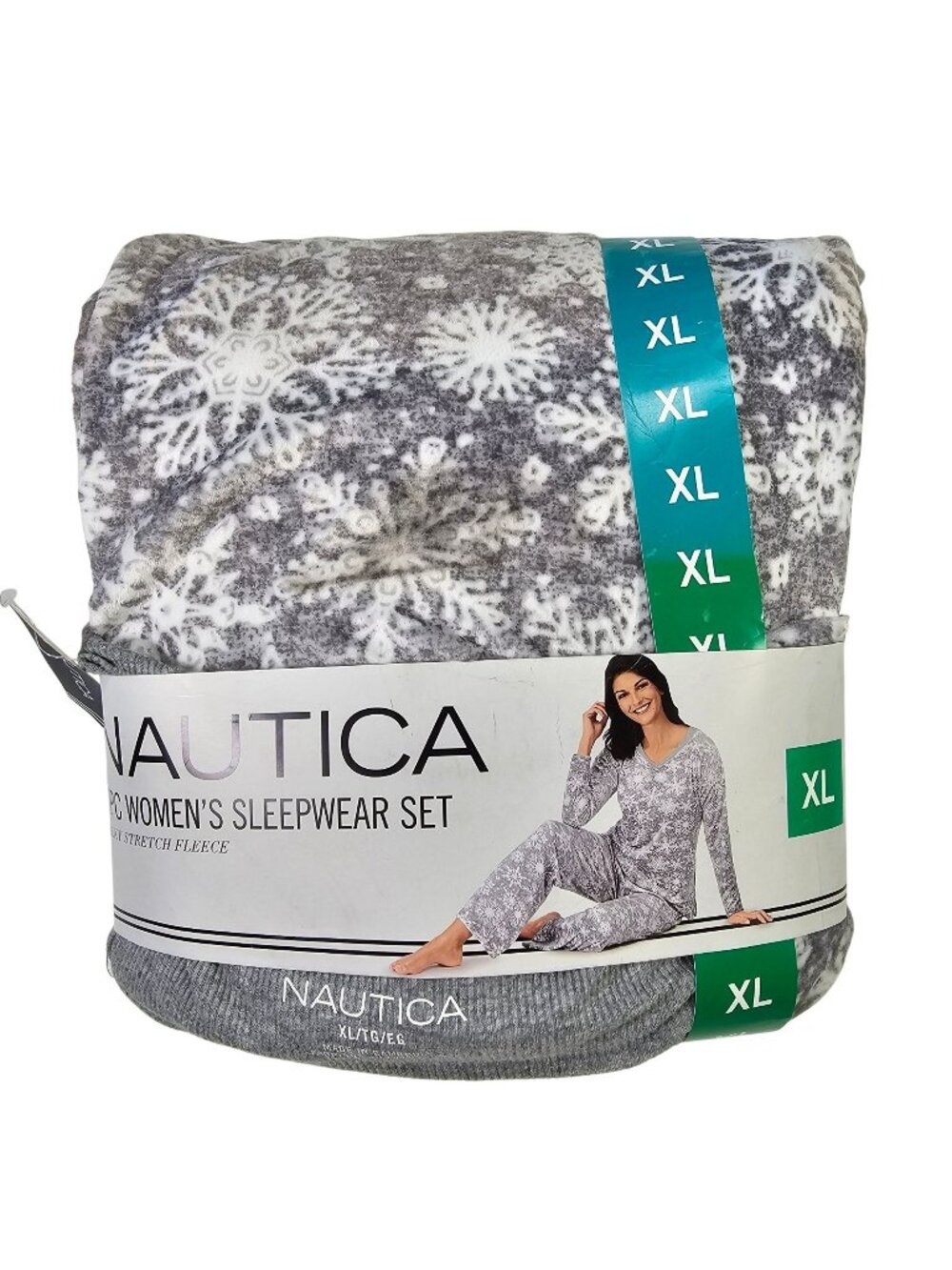 Nautica 2pc Fleece Pajama Sleepwear Set NEW Women's Size XL Grey Snowflake